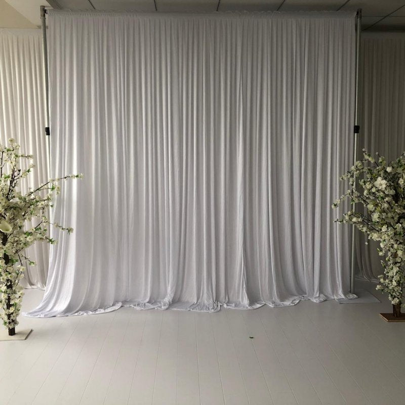 3m x 3m White Pleated Backdrop Curtain Hire