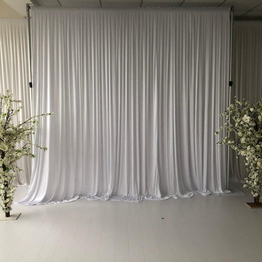 6m x 3m White Pleated Backdrop Curtain Hire